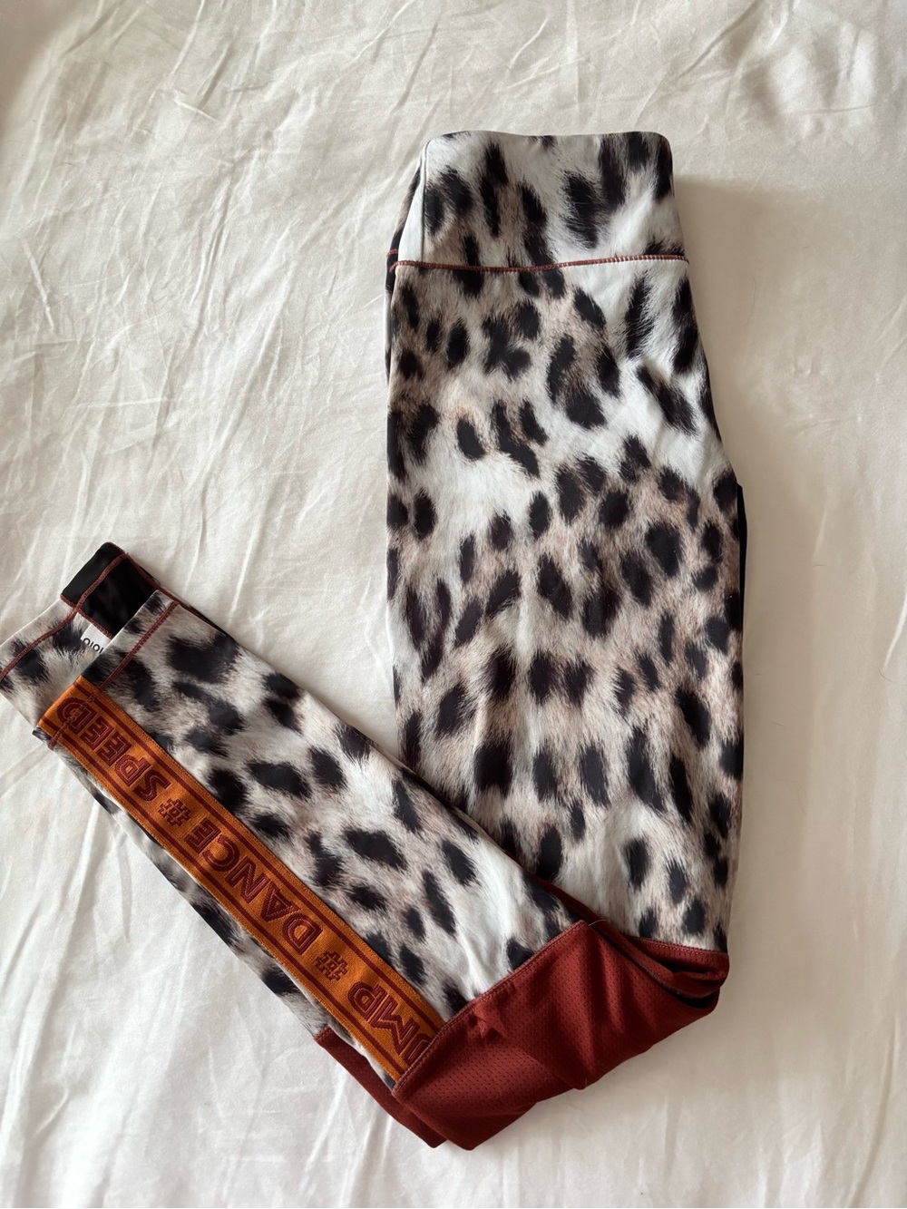 Molo Girls Leopard-Print Leggings with Burnt Orange Trim, Size 11-12 Kid Girls